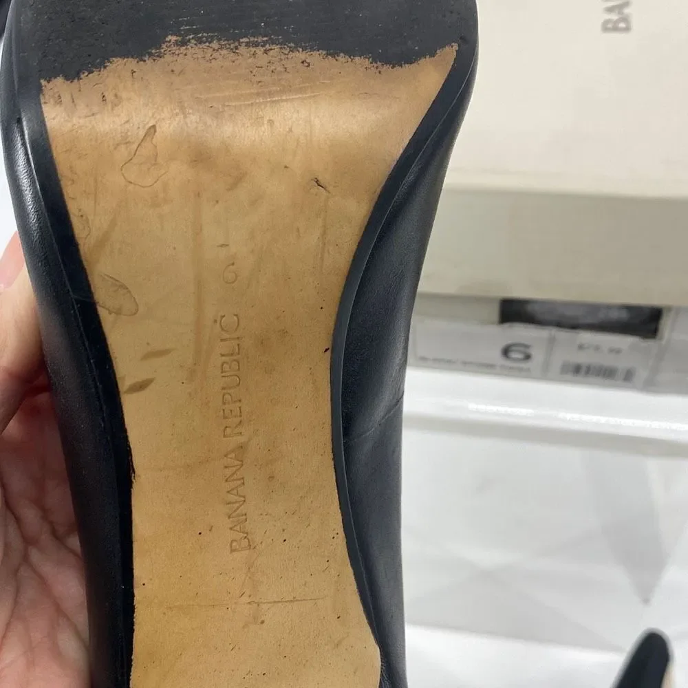 Banana Republic Tatum Leather Pointed Toe Two-Tone Dressy High Heels Pumps Black
